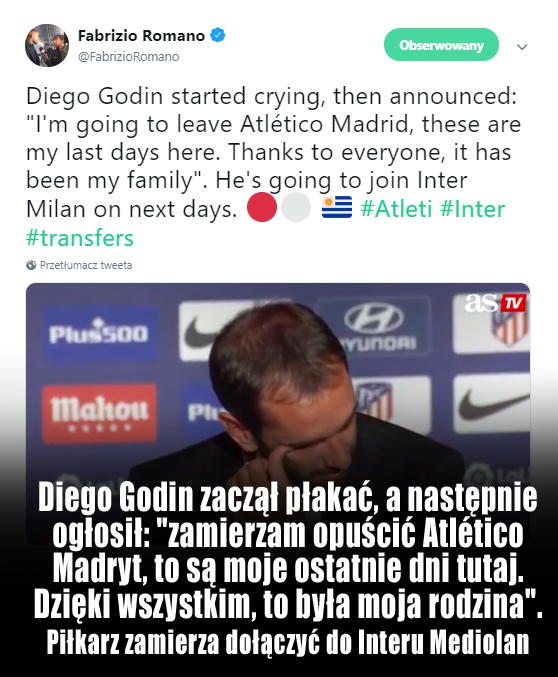 OFICJALNIE! Diego Godin po sezonie odchodzi z Atletico!